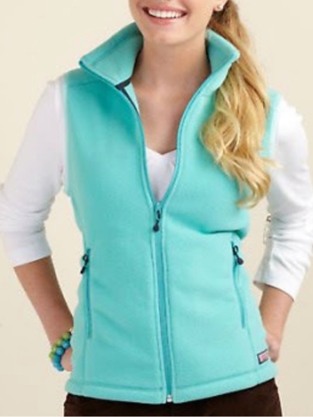 Vineyard Vines Light Aqua Fleece Zip Vest